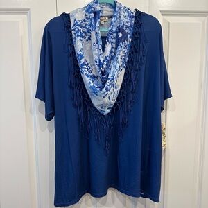 NWT One World blue top w/detachable scarf